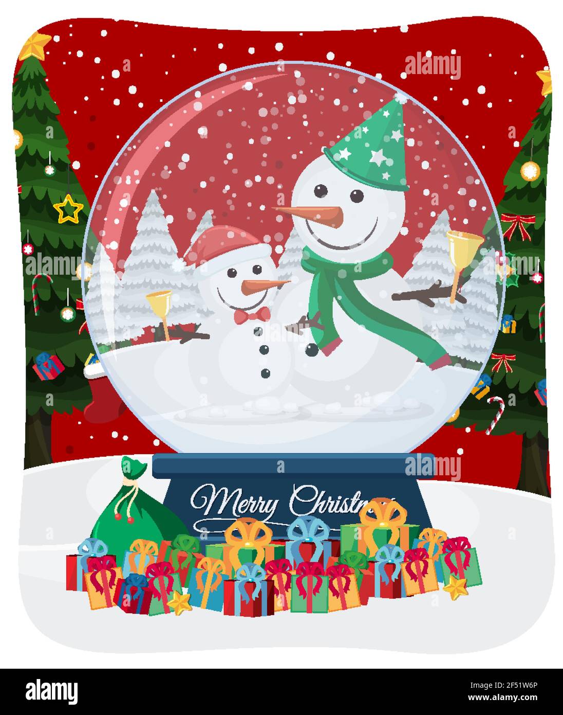 Merry Christmas font with Santa Claus in snow scene illustration Stock ...