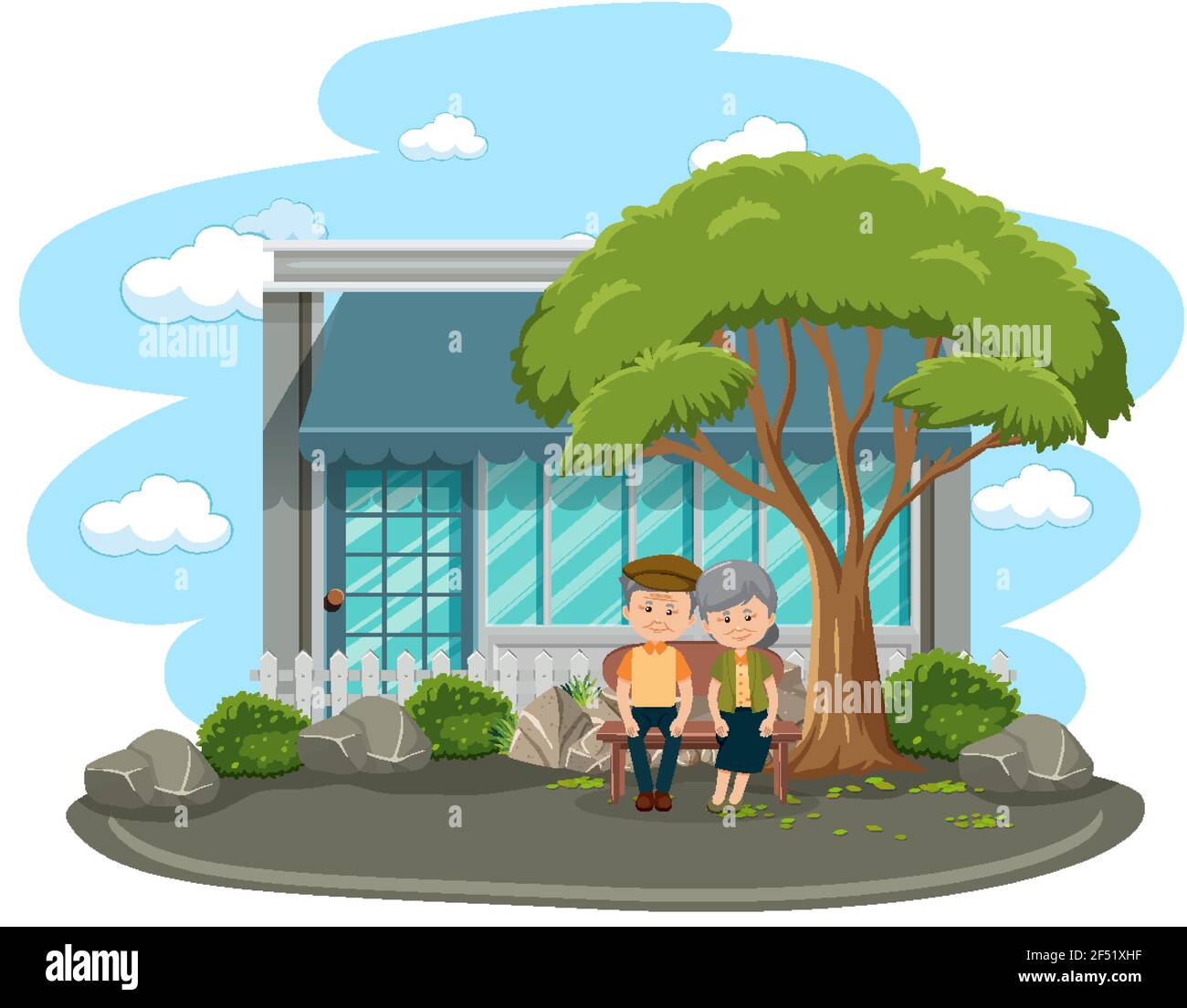 Old couple sitting in the park isolated illustration Stock Vector Image ...