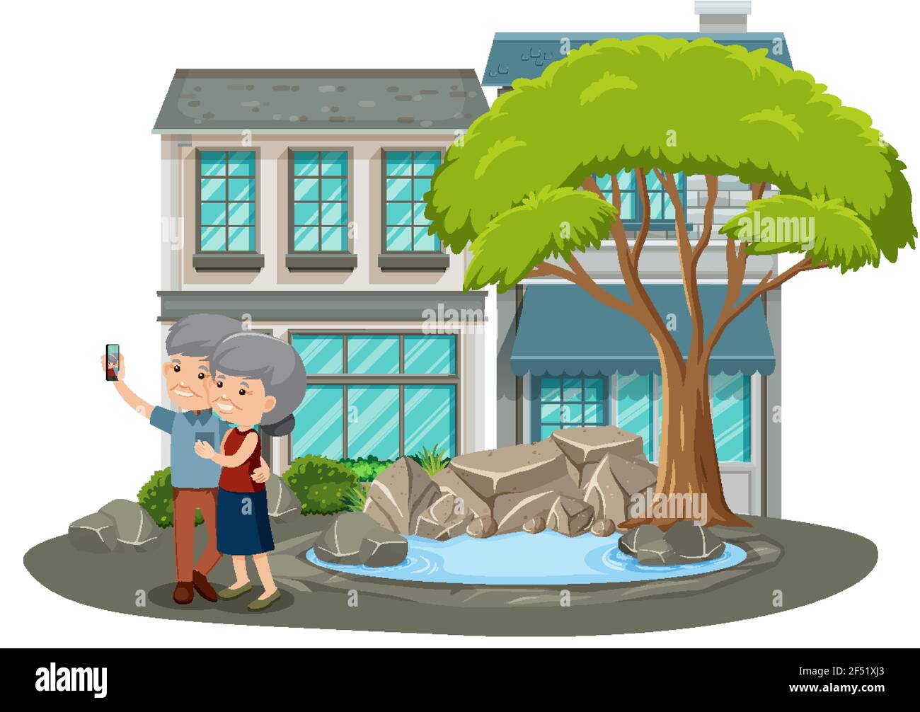Old couple in the park on white background illustration Stock Vector ...