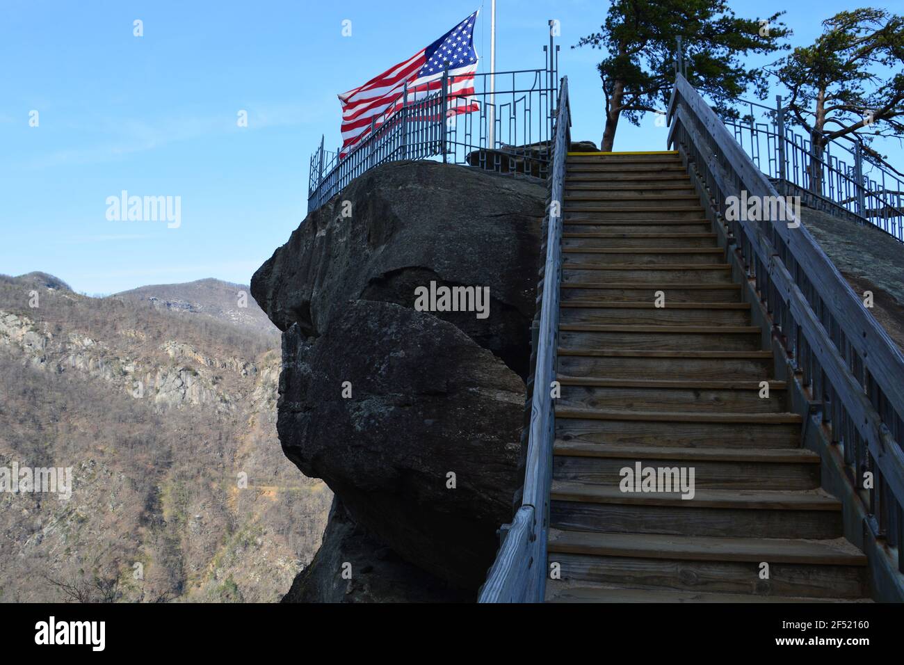 Stairway up to Chimney Rock in North Carolina Stock Photo