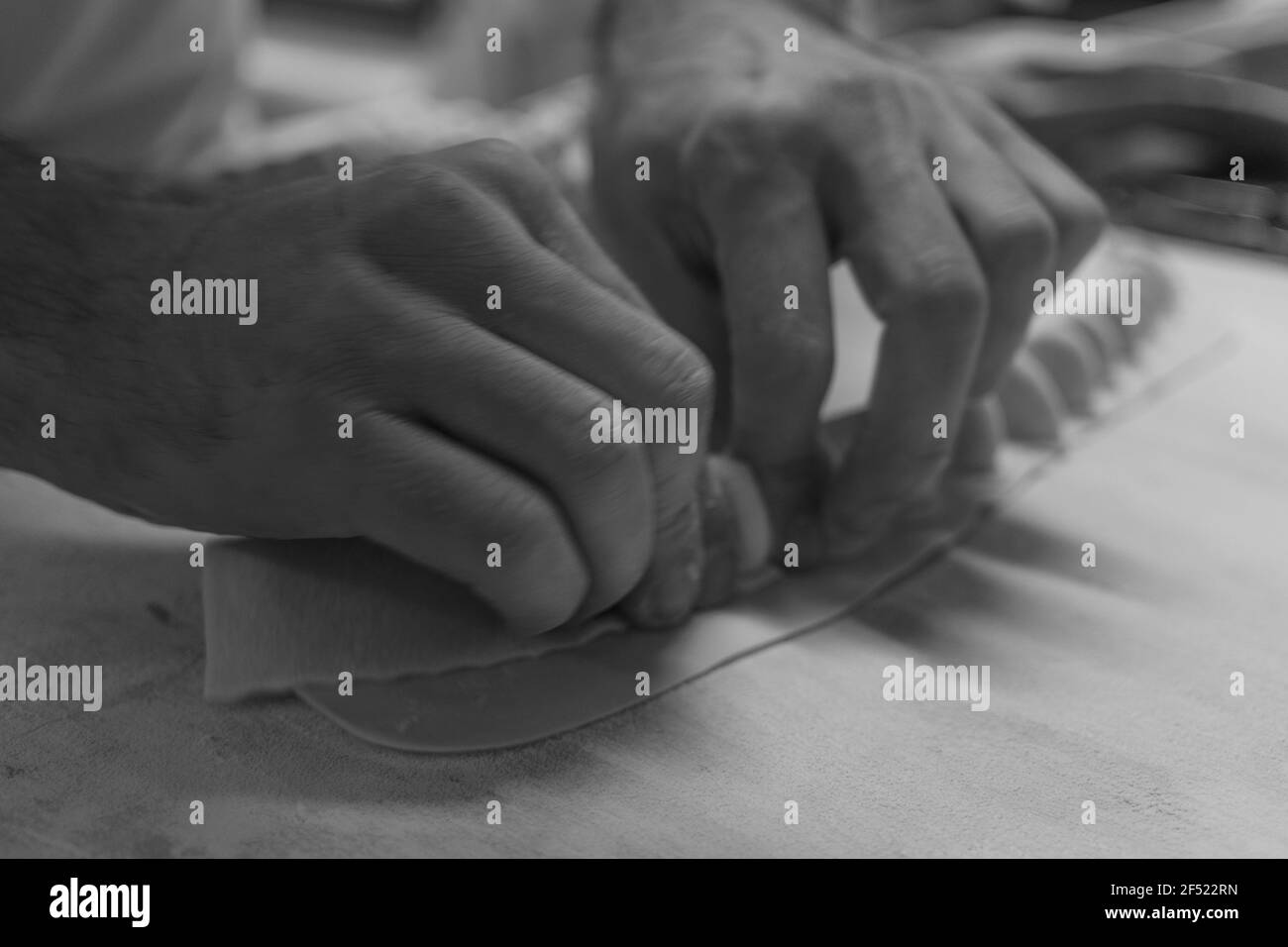 Preparation of fresh handmade pasta (Italian ravioli) Stock Photo