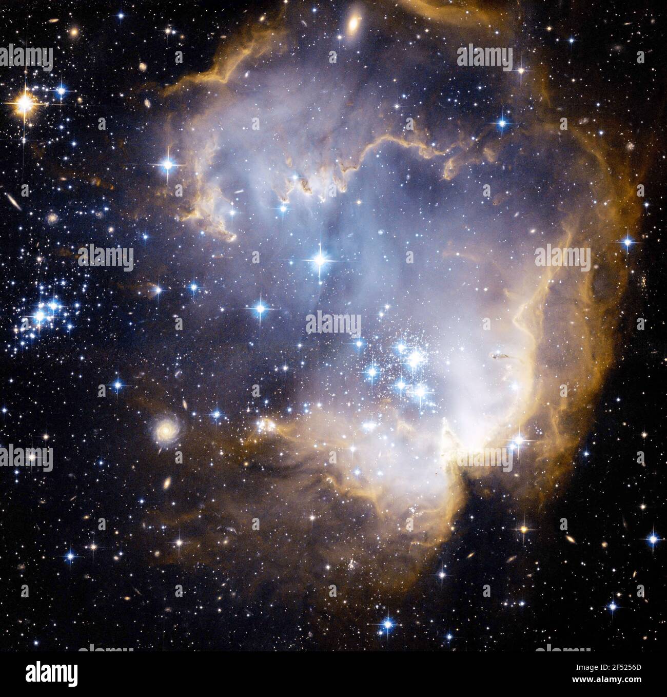 Blue, newly formed stars in star cluster NGC 602, Small Magellanic Cloud Stock Photo