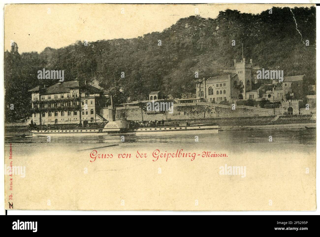Geipelburg and steamer outside Meissen. Geipelburg and steamer 'Sixty Stock Photo