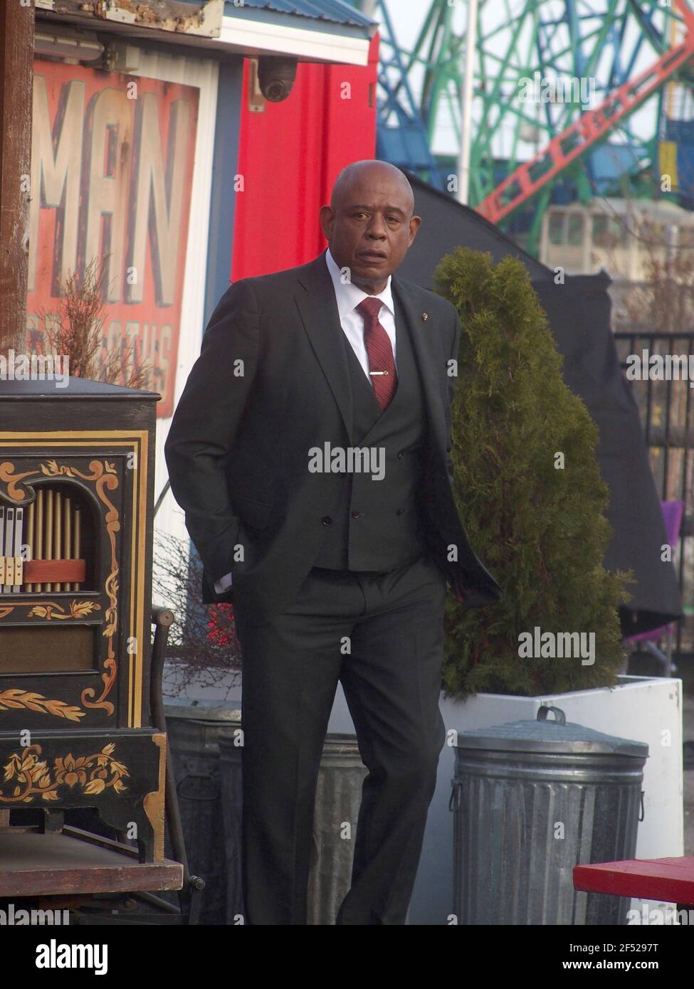 March 23, 2021, New York, New York, USA: New York- Filming in Coney Island  season 2 of the Godfather of Harlem tells the ''true story of infamous crime boss Bumpy Johnson, who in the early 1960s returned from ten years in prison to find the neighborhood he once ruled in shambles. With the streets controlled by the Italian mob, Bumpy must take on the Genovese crime family to regain control. filming today was Forest Whitaker  , Chaz Palminteri, Bo Dietl. (Credit Image: © Bruce Cotler/ZUMA Wire) Stock Photo