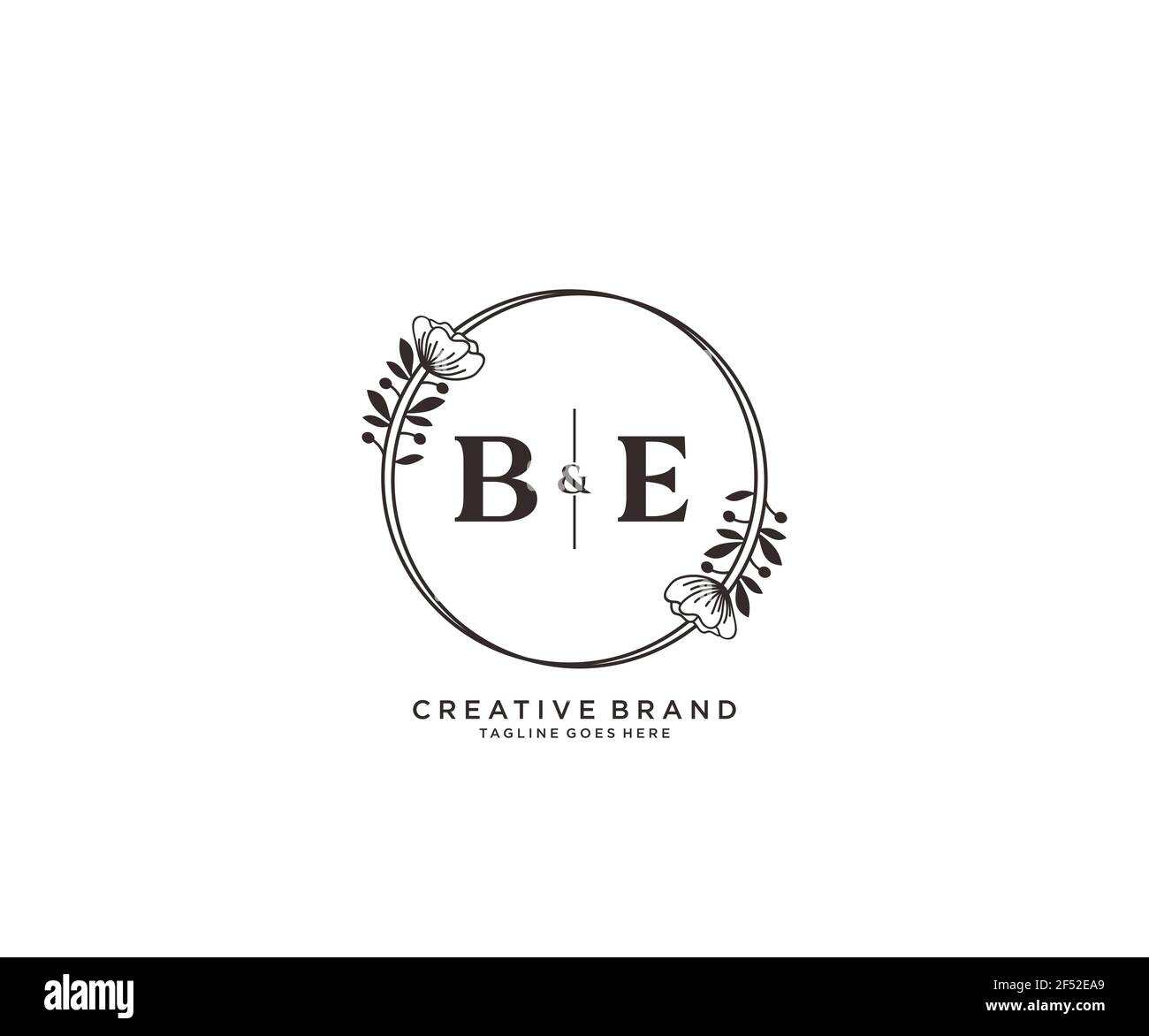 BE letters hand drawn feminine and floral botanical logo suitable for spa salon skin hair beauty boutique and cosmetic company. Stock Vector