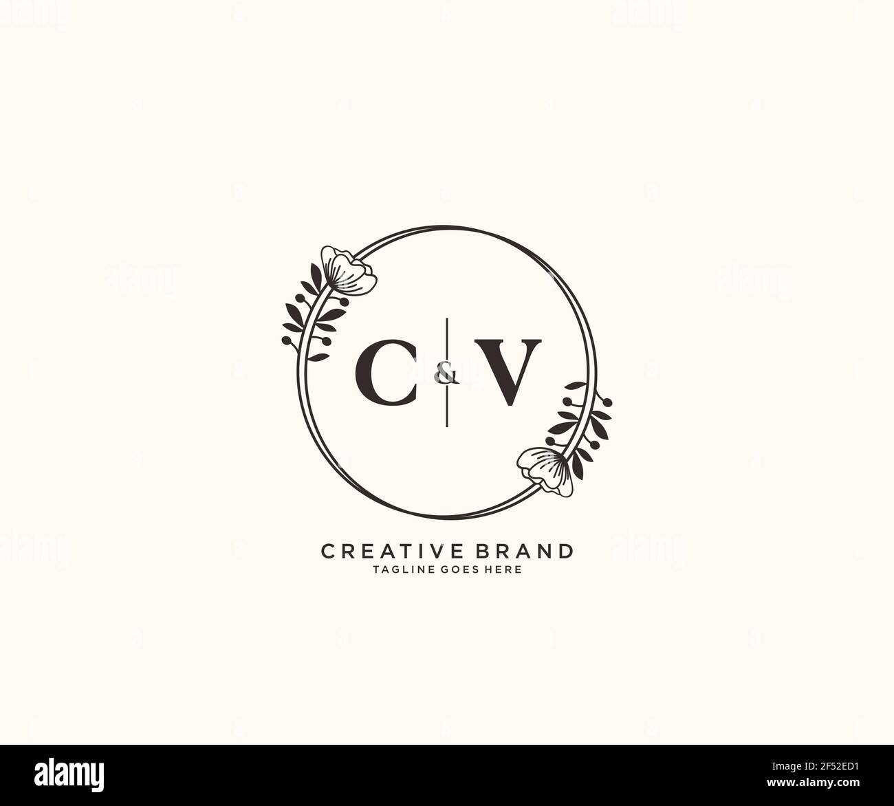 CV letters hand drawn feminine and floral botanical logo suitable for spa salon skin hair beauty boutique and cosmetic company. Stock Vector