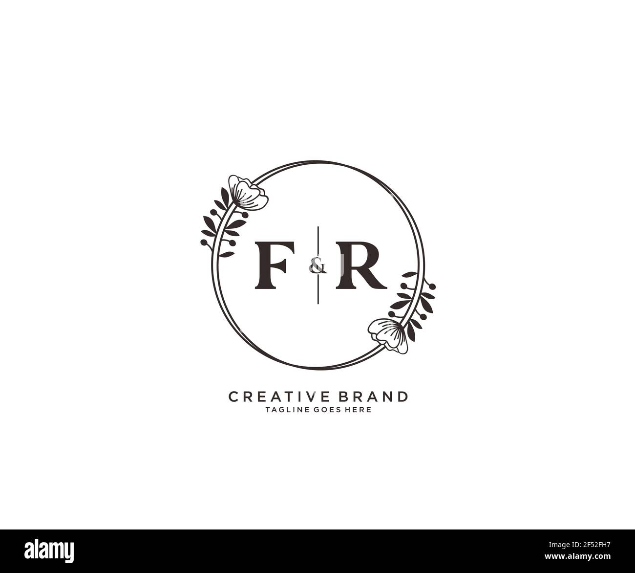 FR letters hand drawn feminine and floral botanical logo suitable for spa salon skin hair beauty boutique and cosmetic company. Stock Vector