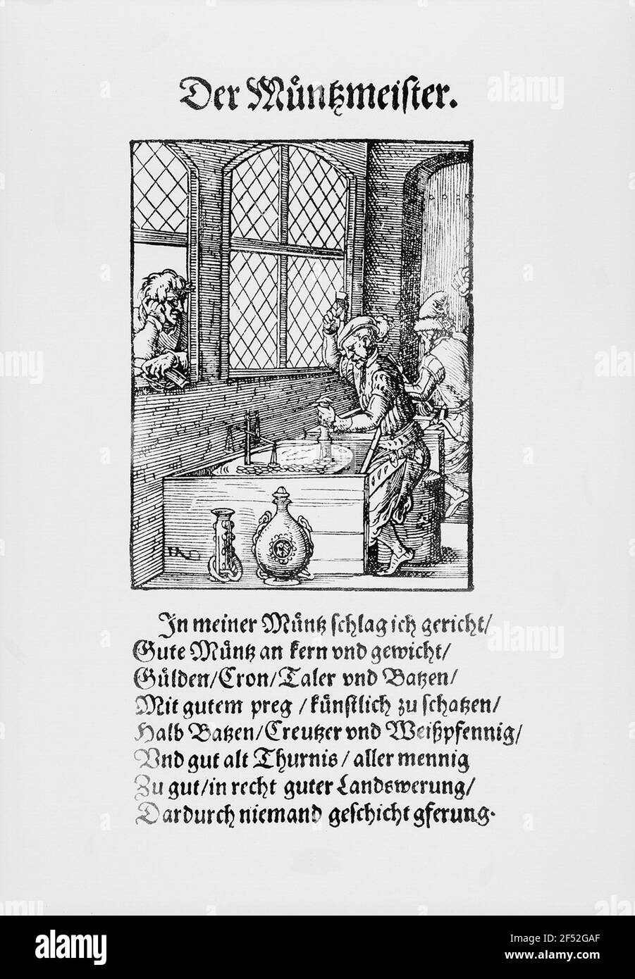 Coin master, woodcut, Amman 1568 Stock Photo