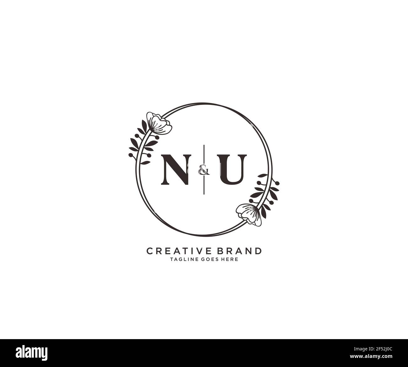 NU letters hand drawn feminine and floral botanical logo suitable for spa salon skin hair beauty boutique and cosmetic company. Stock Vector