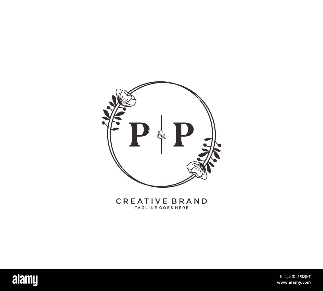 PP letters hand drawn feminine and floral botanical logo suitable for spa salon skin hair beauty boutique and cosmetic company. Stock Vector
