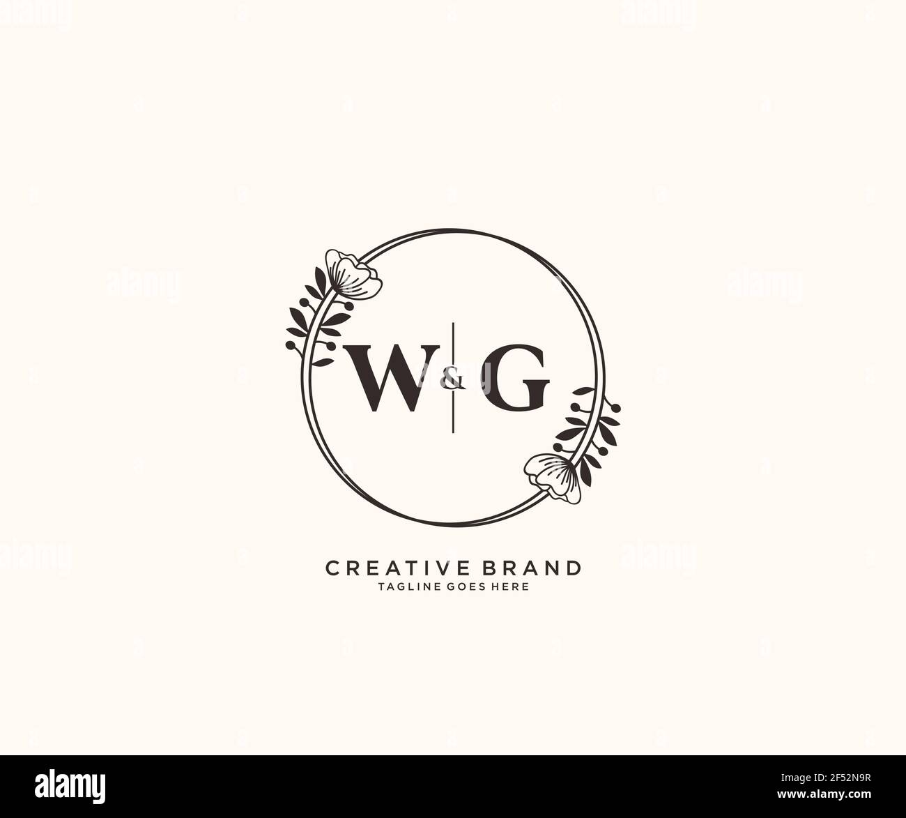 WG letters hand drawn feminine and floral botanical logo suitable for spa salon skin hair beauty boutique and cosmetic company. Stock Vector