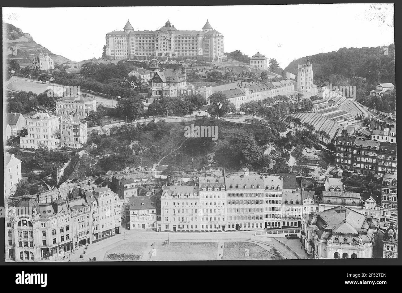Carlsbad. View from the Hirschsprung against Hotel Imperial Stock Photo