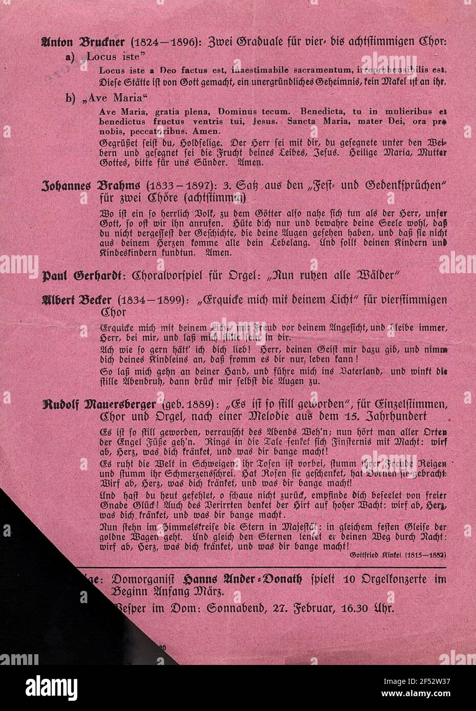 Program note of the concert of 25 February 1943 for the wounded of 
