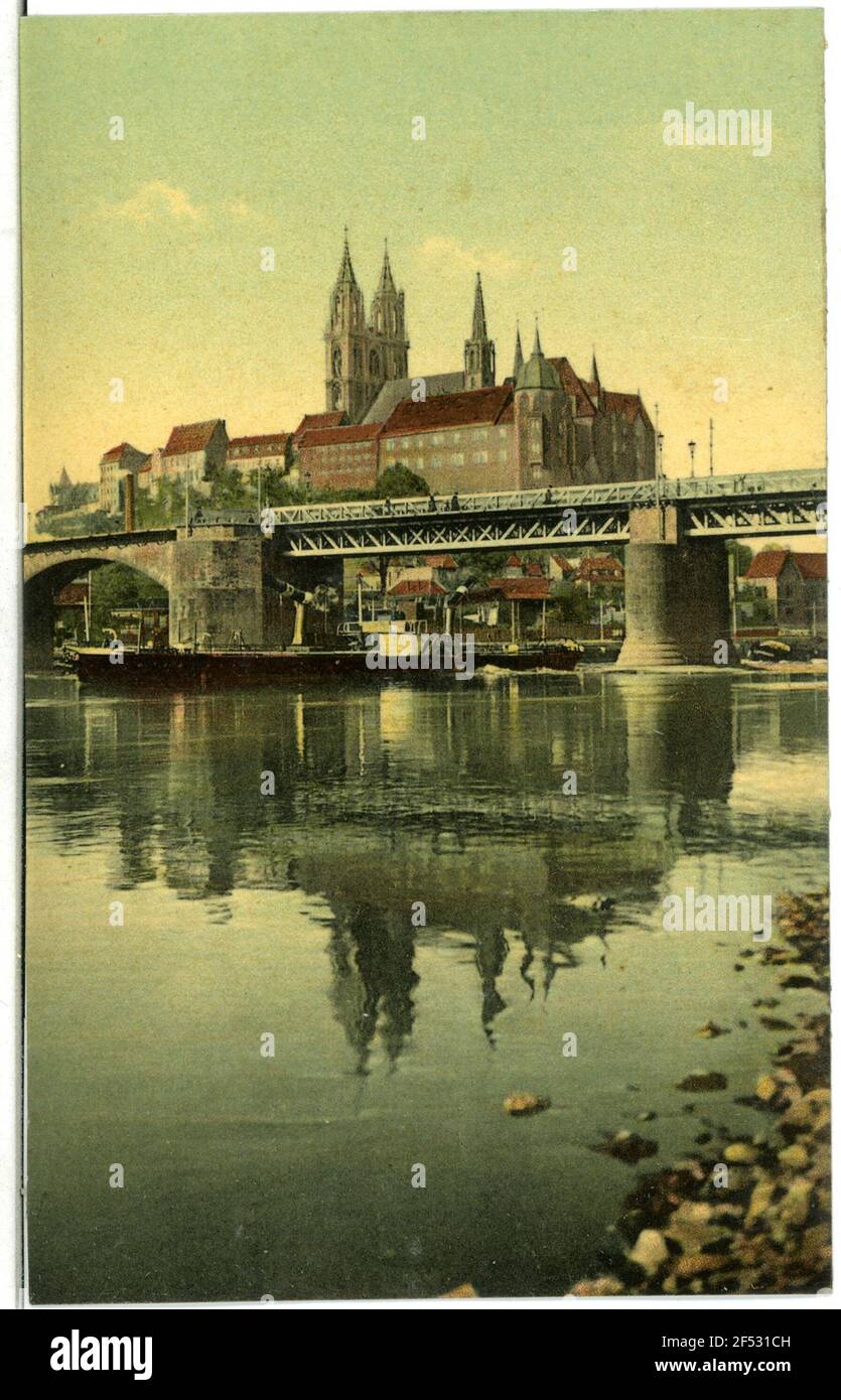 Elbe with bridge - Albrechtsburg and Cathedral Meissen. Elbe with bridge - Albrechtsburg and Cathedral Stock Photo