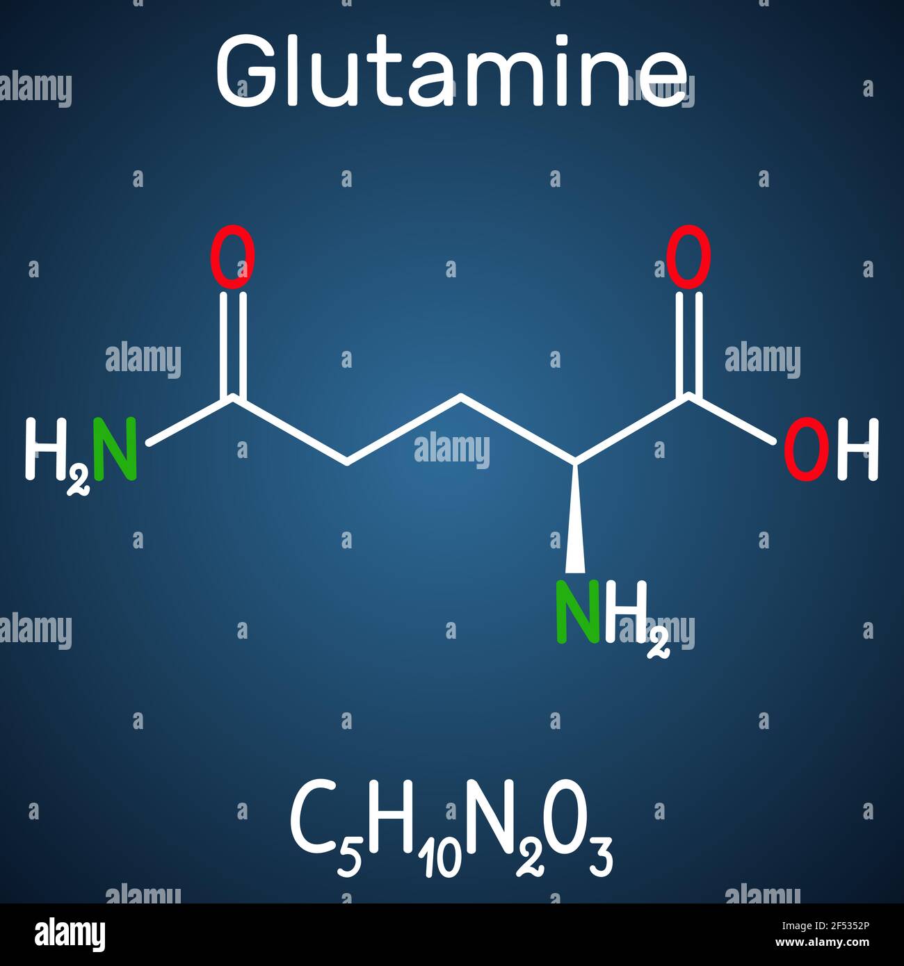 Glutamine (Gln , Q) amino acid molecule. Structural chemical formula on