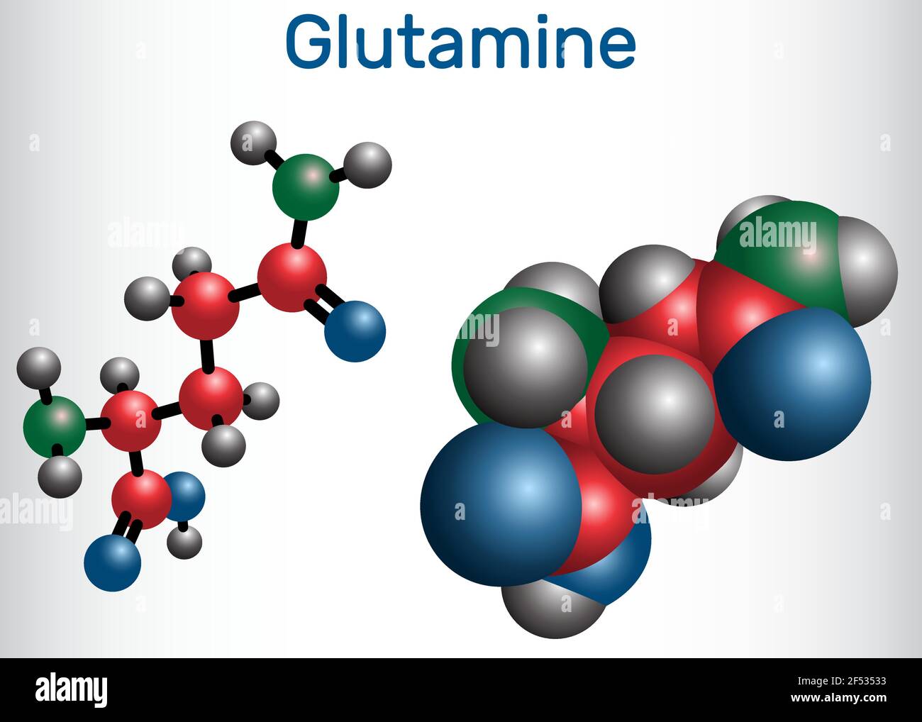 Glutamine (Gln , Q) amino acid molecule. Structural chemical formula