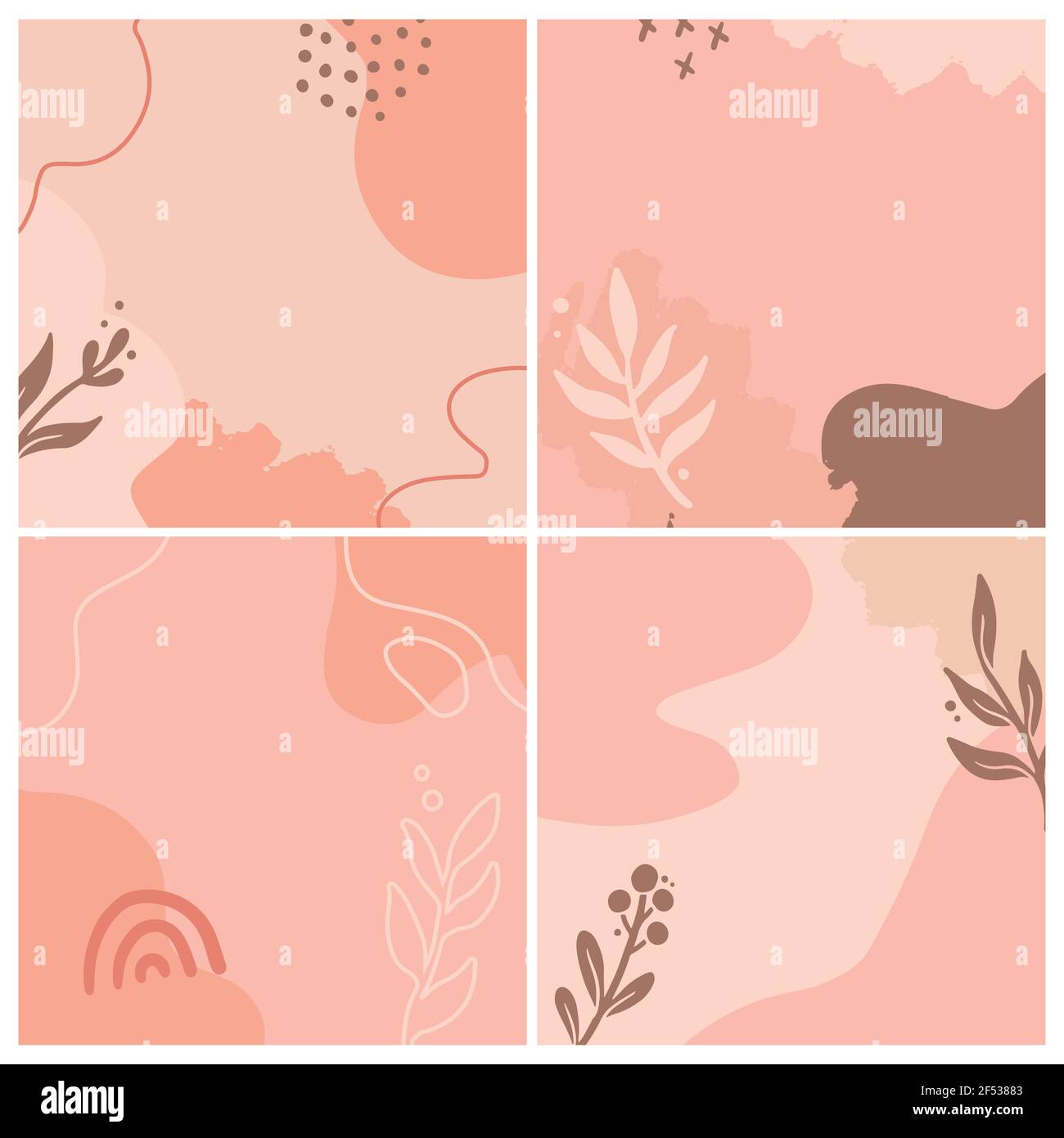 Set of social media, instagram post, story template with abstract, floral,  plant shape. Sketch style illustration for beauty background, poster  template. Pastel color in brown tones Stock Vector Image & Art -