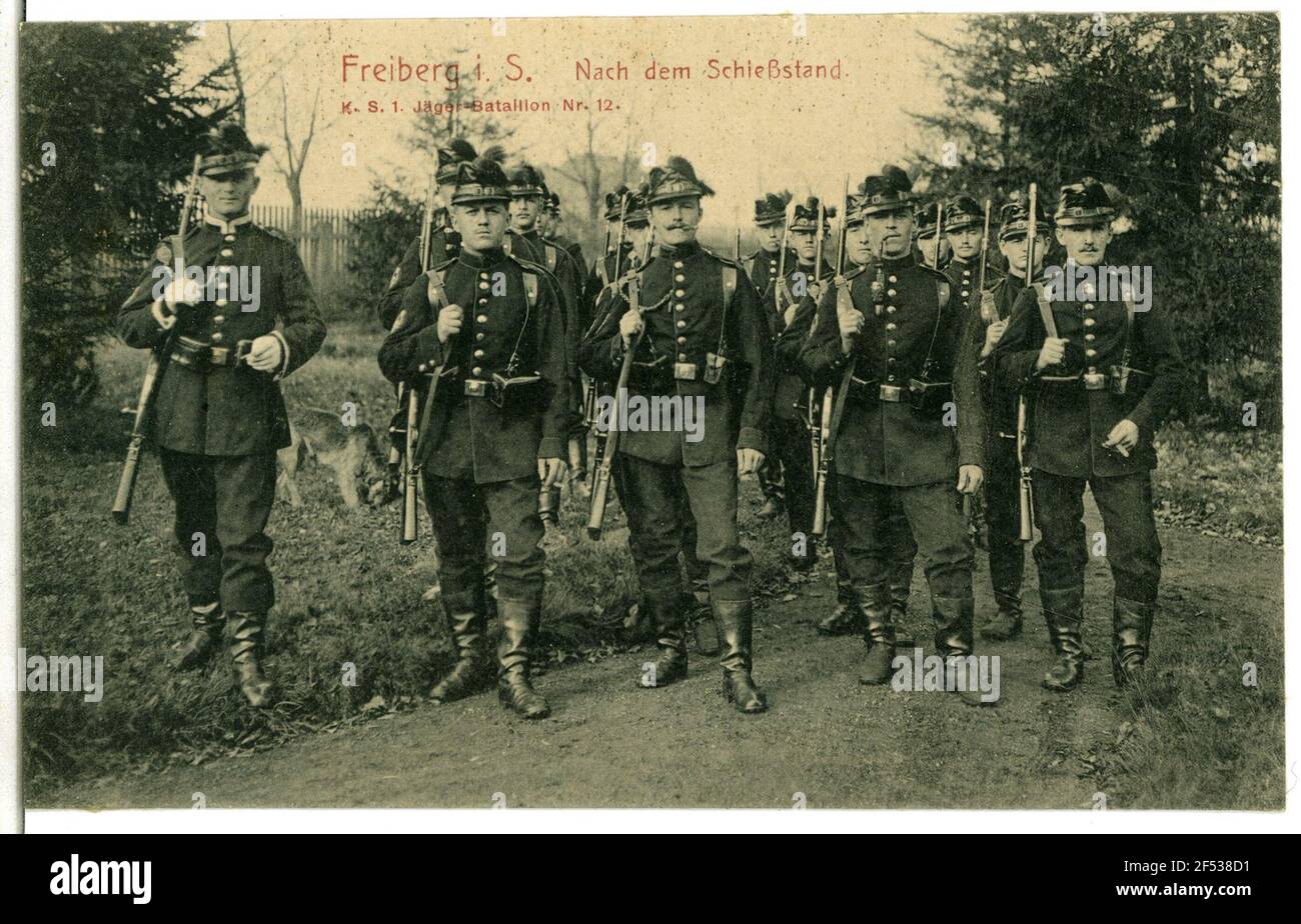 1. Royal Saxon Hunter Battalion No. 12 - after the shooting range Freiberg. K.S.I.Jäger-Bat. No. 12 - after the shooting range Stock Photo