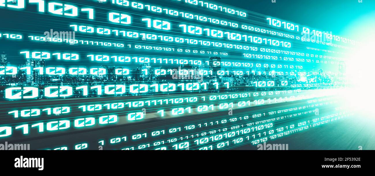 Digital data flow on road with motion blur to create vision of fast ...