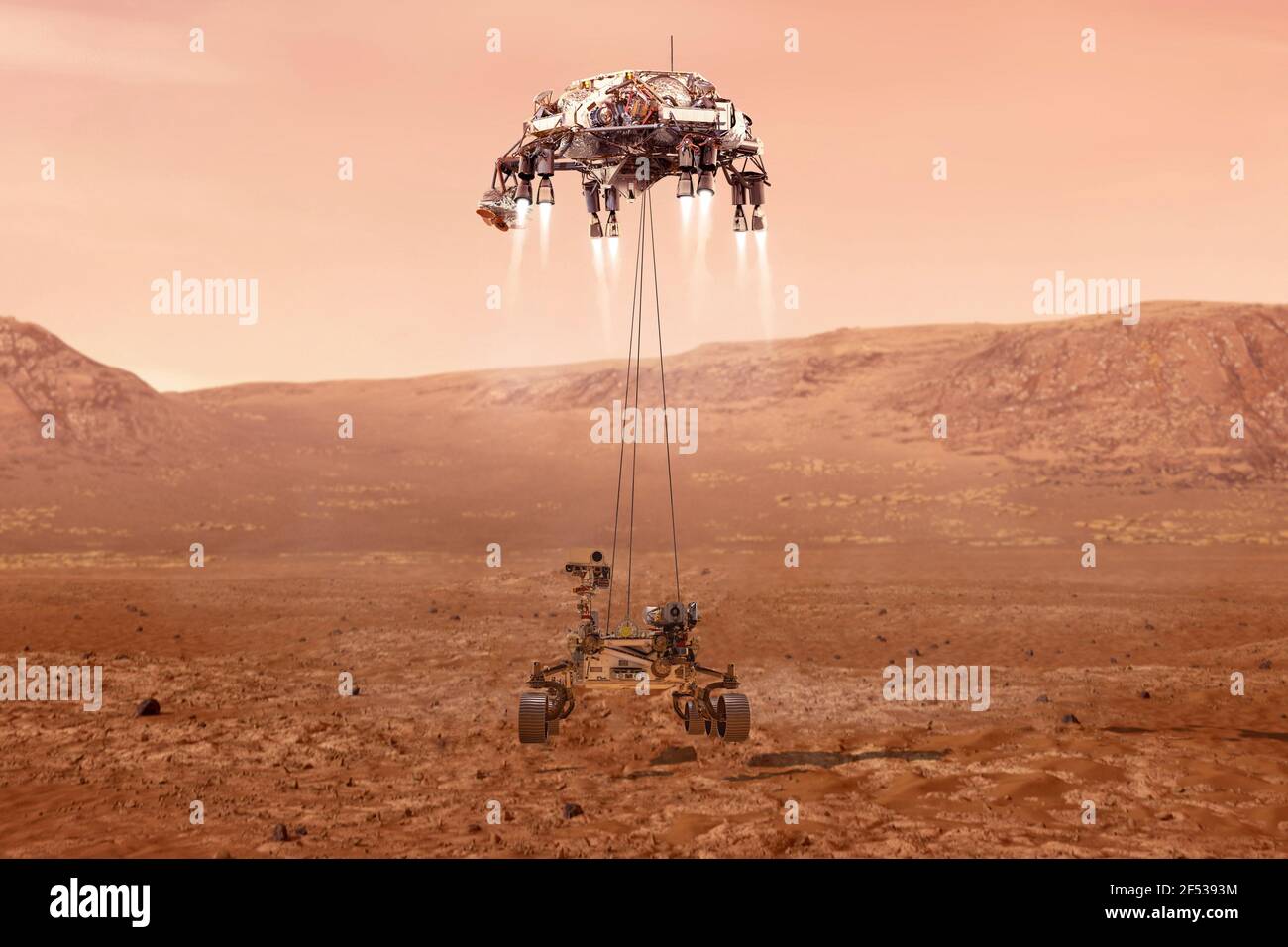 Mars rover landing on Mars for exploration.Elements of this image furnished by NASA 3D