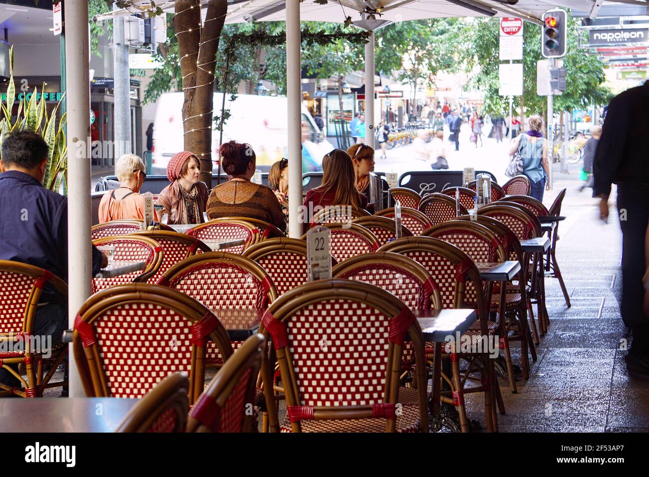 Street cafe restaurant with people in Brisbane Queensland Australia Stock Photo