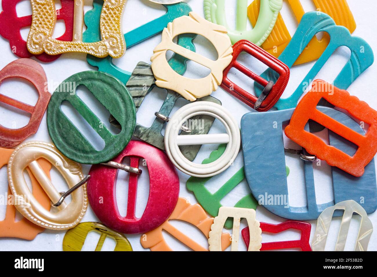 Various Vintage to Antique Belt Buckles- Bakelite… Multiple colorful vintage and antique belt buckles made from  main image 4