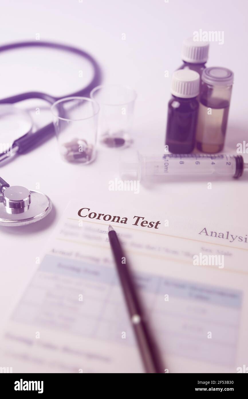 COVID-19 Corona virus test results or sheet written on it COVID-19 test - analysis or medical test result concept. Stock Photo