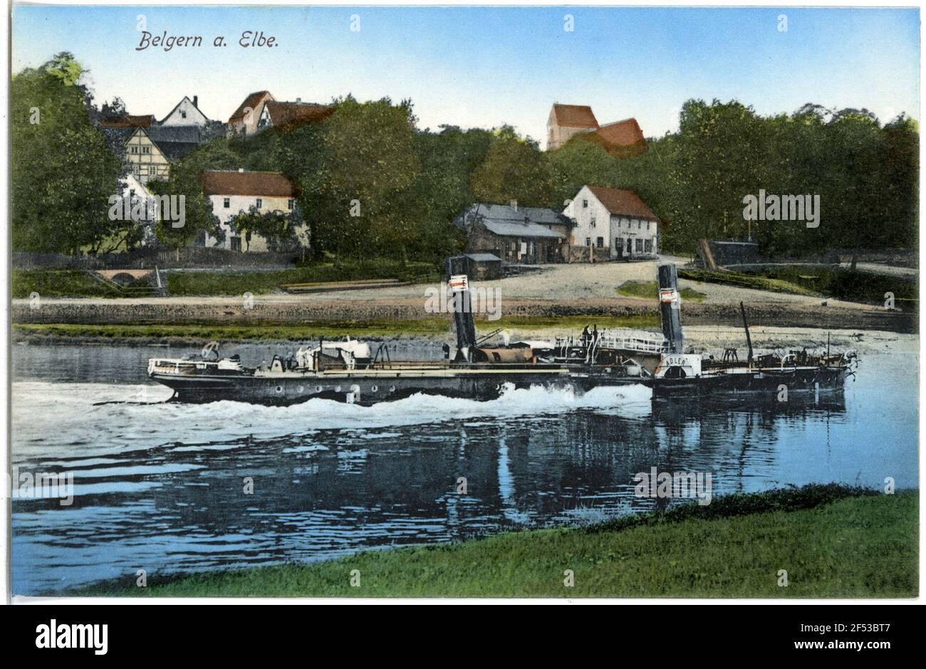 Look at strasse - Elbe with tractor eagle Belger. Look at strasse - Elbe with tractor eagle Stock Photo
