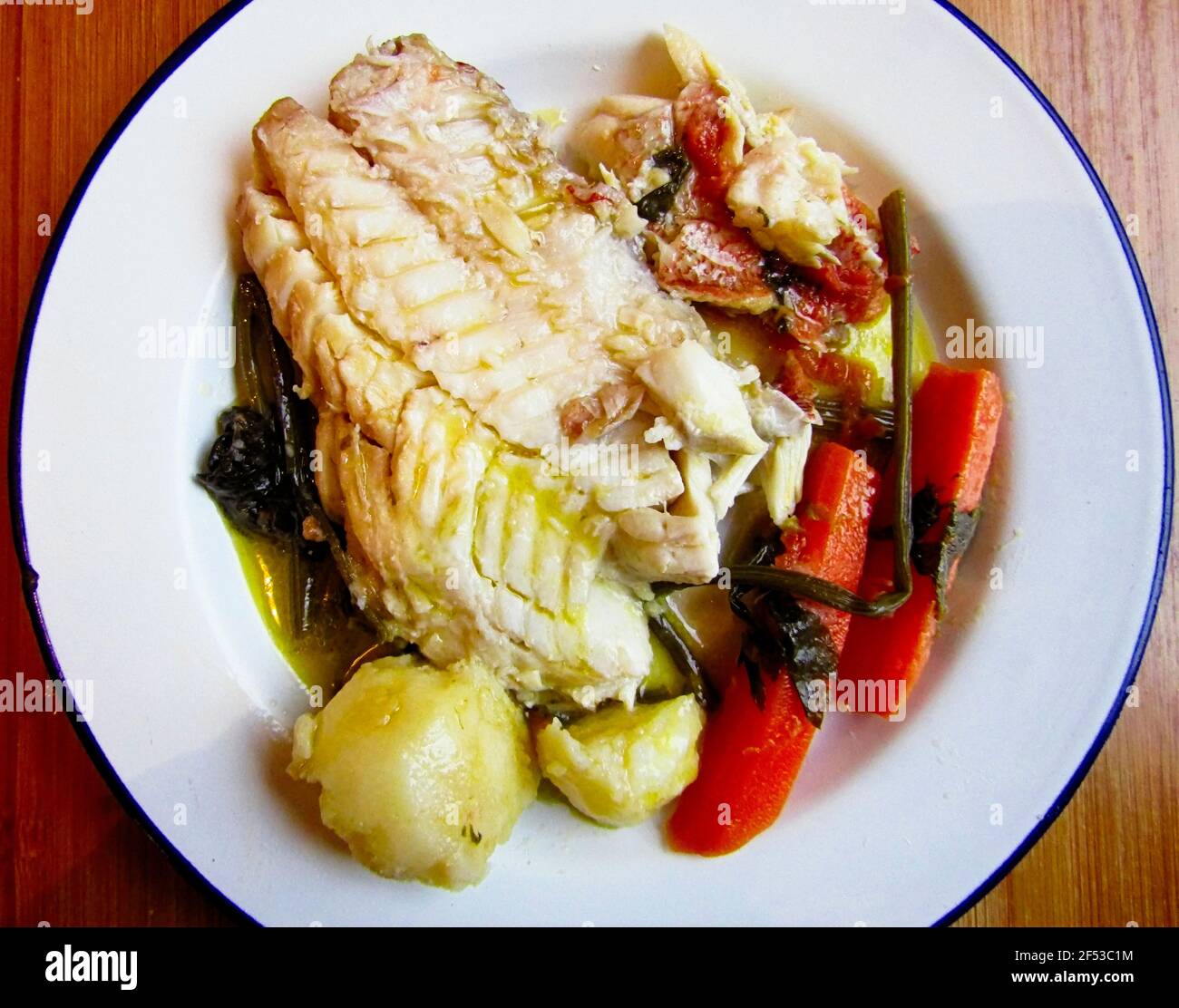 Greek Cuisine. Freshly Cooked Cod Fish, Bakaliaros, Crete, Greece Stock