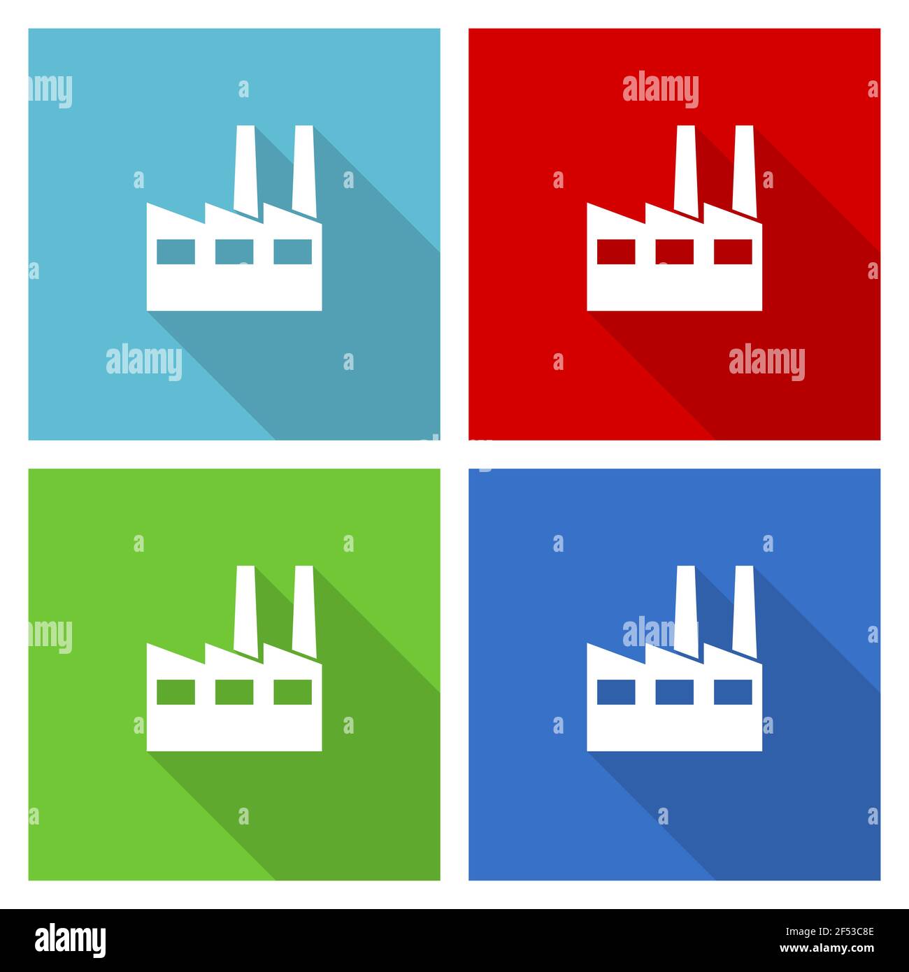 Factory, industrial building icon set, flat design vector illustration ...