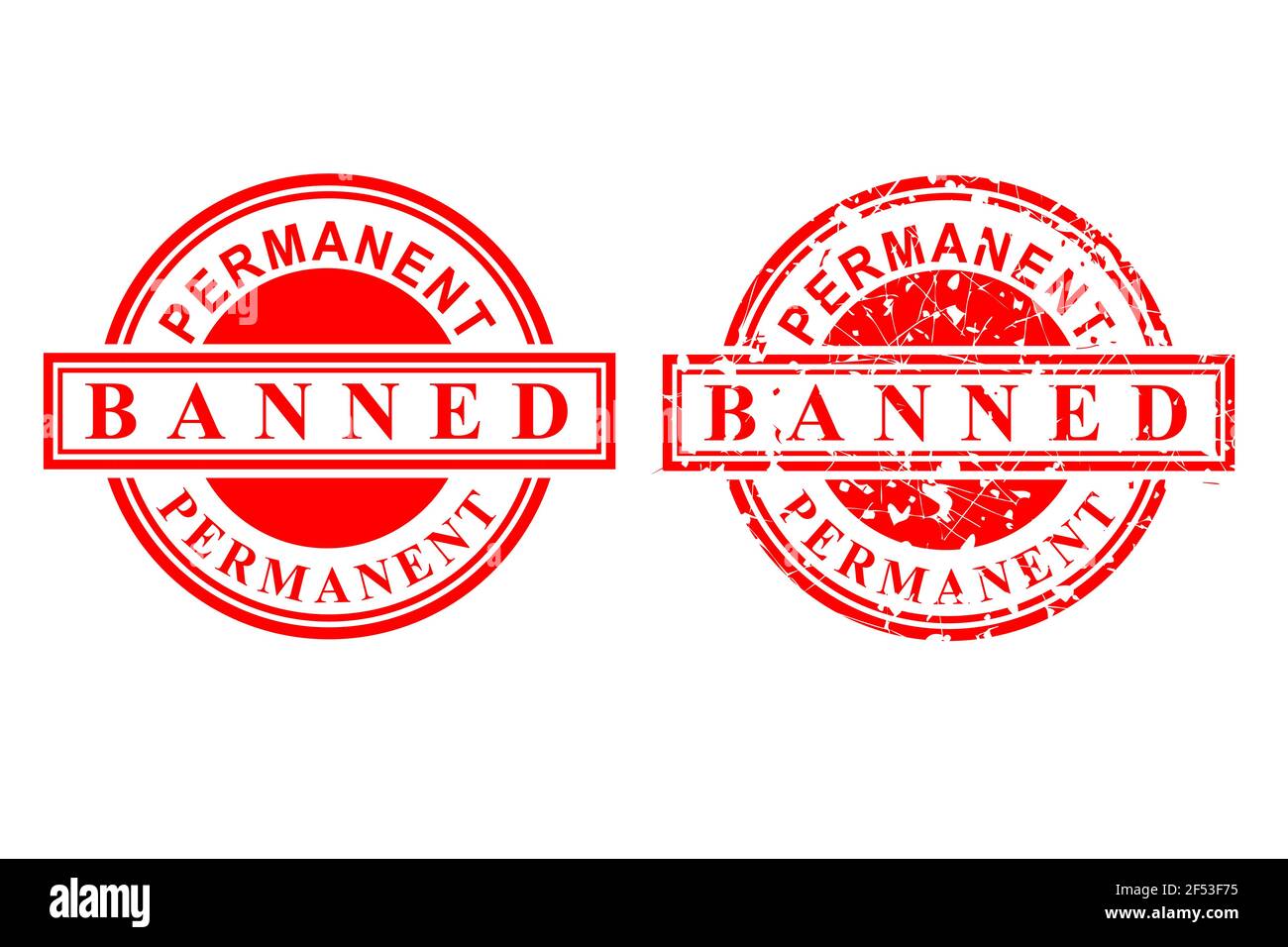 Vector, Clean and Rust Red Rubber Stamp, Permanent Banned, Isolated on White Stock Vector