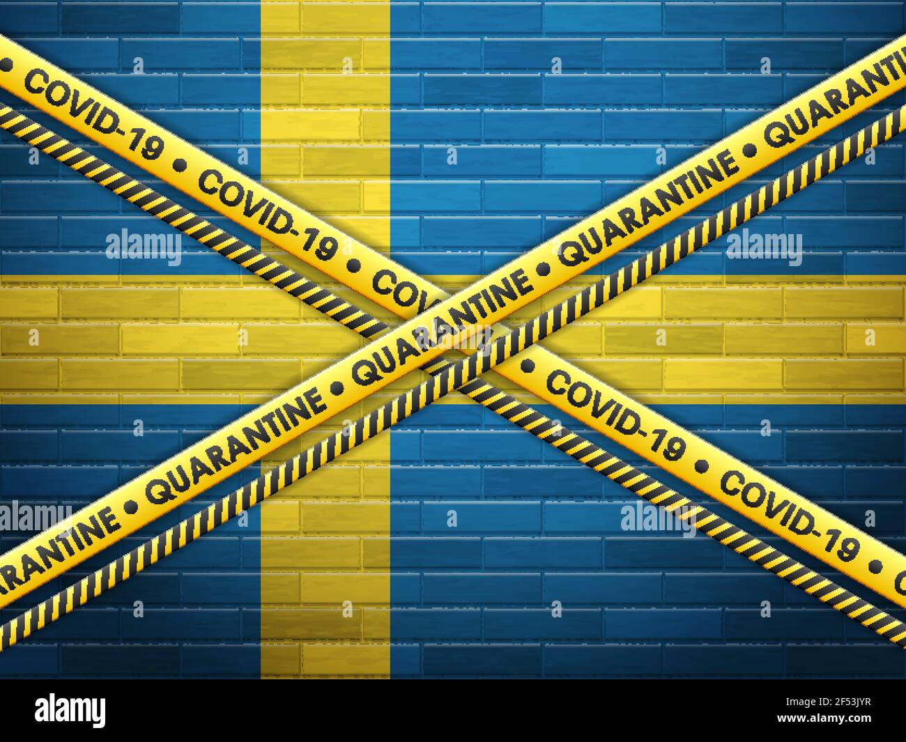Sweden in quarantine bricks wall background. Vector illustration Stock