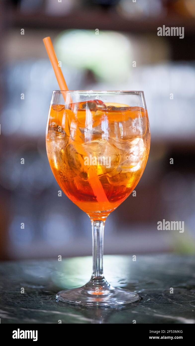 Italian classic Spritz cocktail on marble bar table. Stock Photo