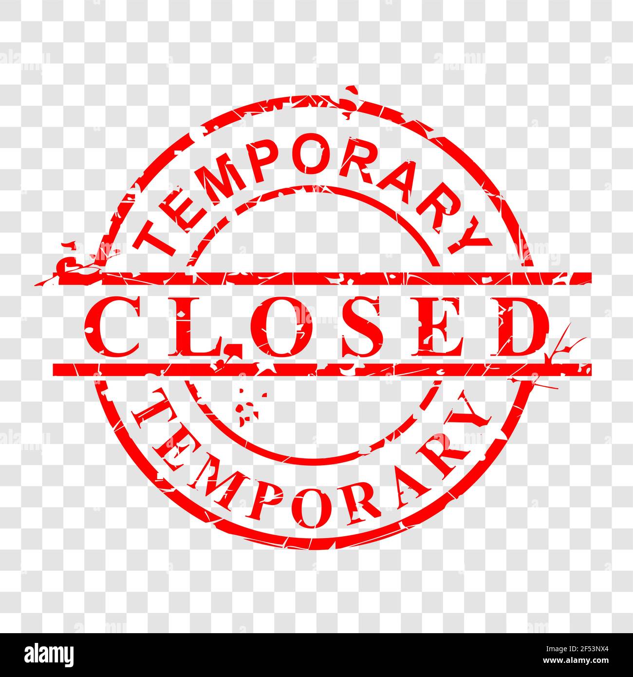 Vector Rust and Dirty Red Rubber Stamp, Temporary Closed, at transparent effect background Stock Vector
