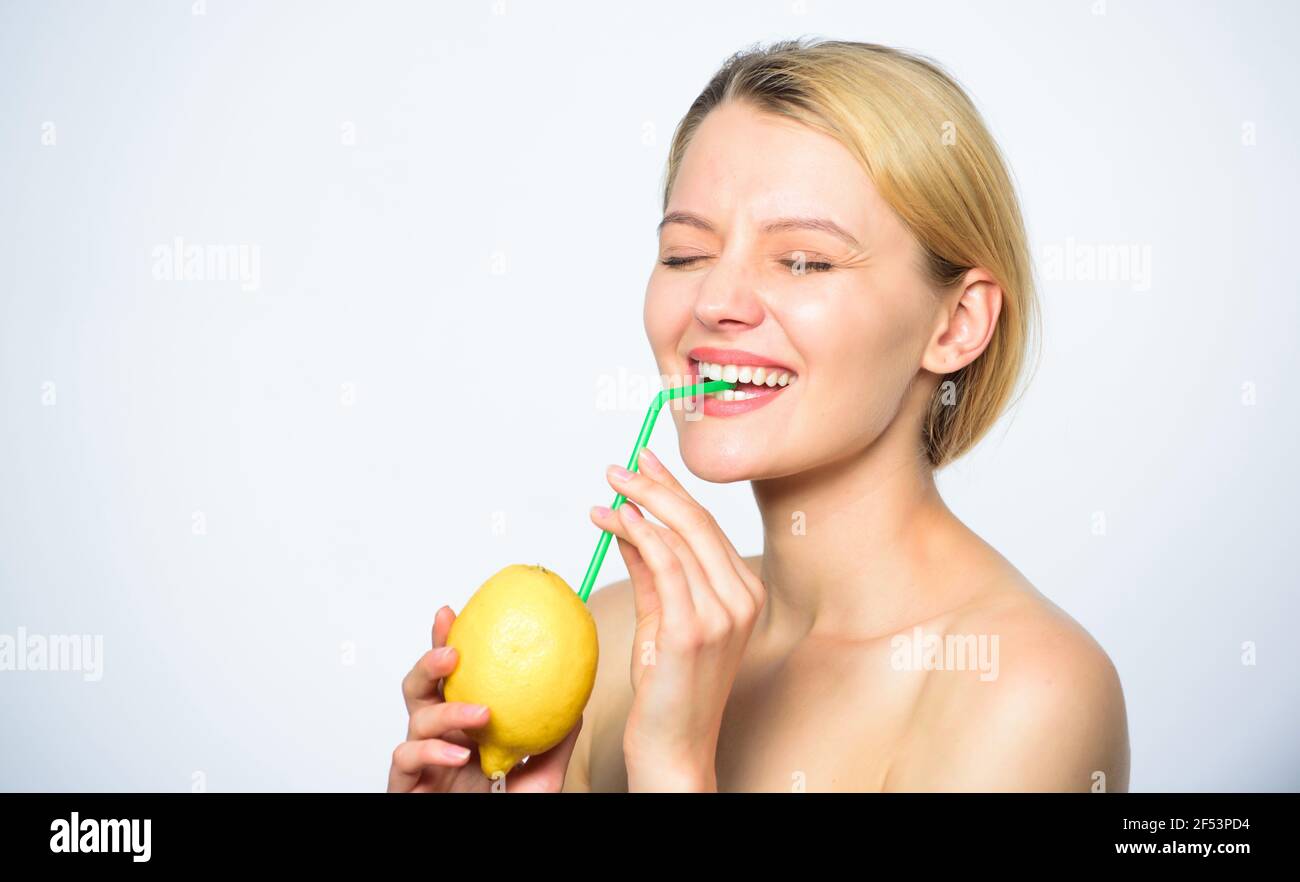 Healthy lifestyle and organic nutrition concept. Girl drink fresh