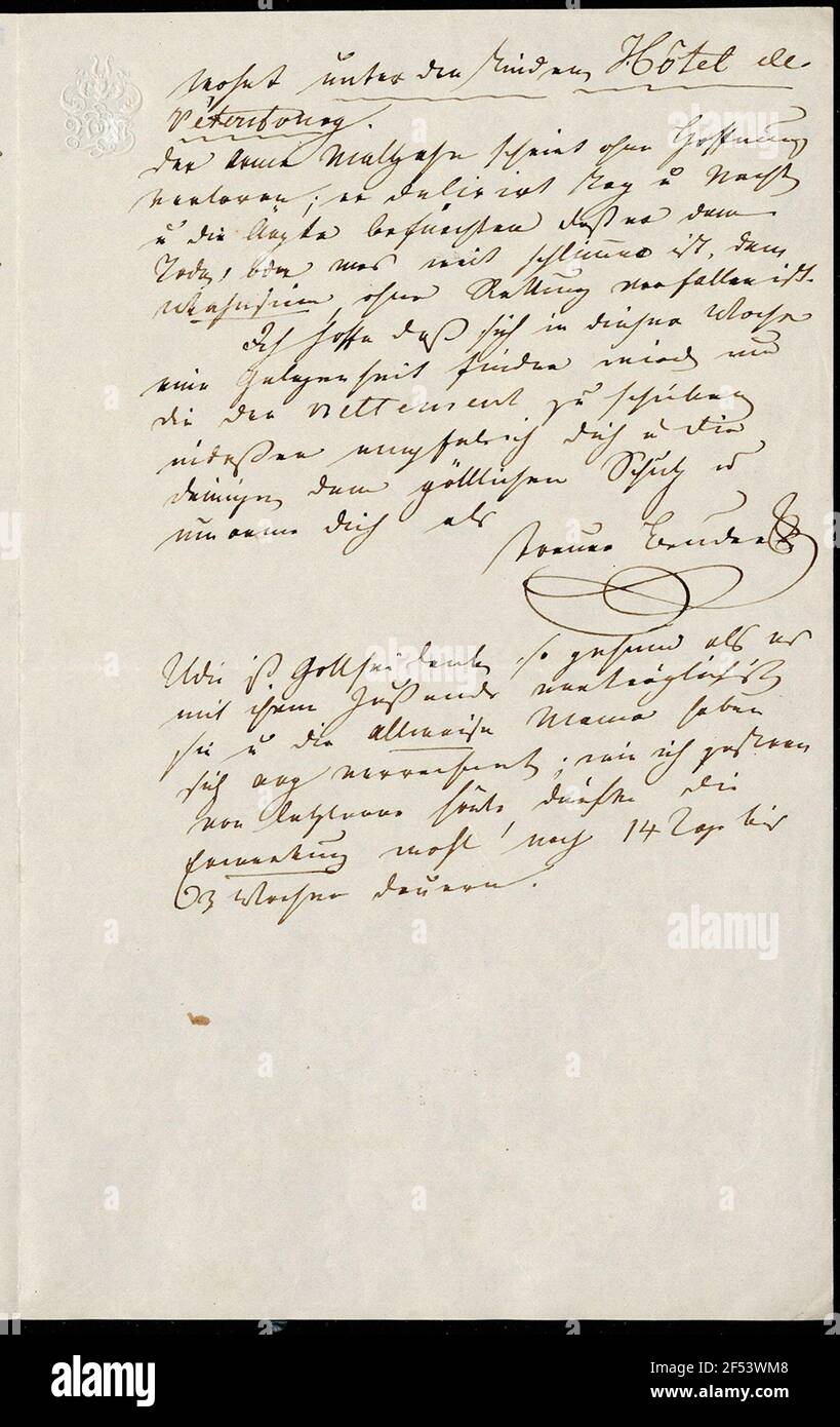 Autograph folder of Beno Kaufmann, Letter from Alexander von Miltitz to  Konstantin Karl Falkenstein, 1.2.1842 Stock Photo - Alamy