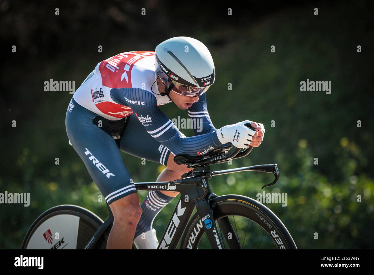 Volta Catalonia 23.3.2021- Gianluca Brambilla riding for Team Trek–Segafredo  in the 18.5km time trial  near Banyoles, Spain Stock Photo