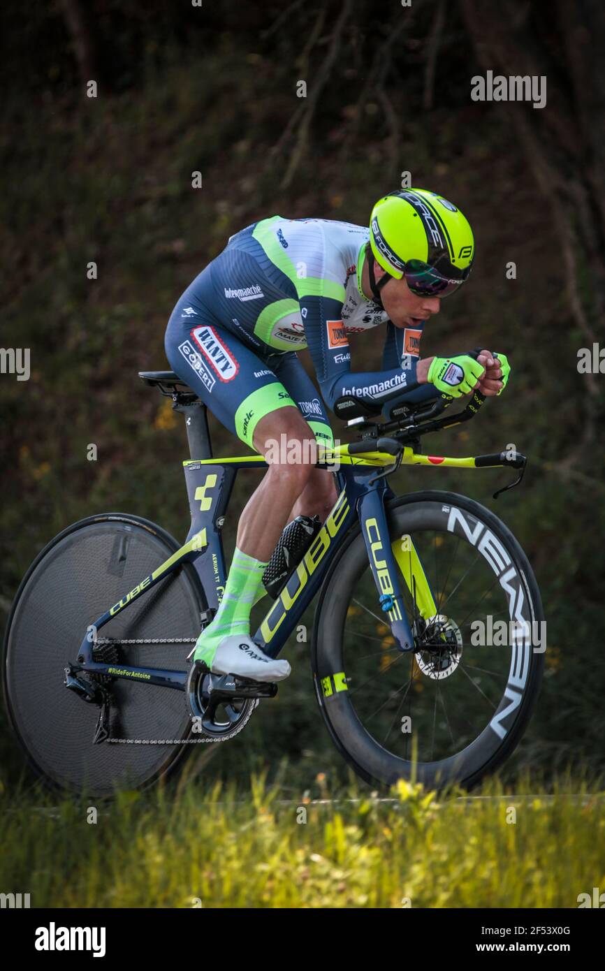 Volta Catalonia 23.3.2021- Louis Meintjes riding for Team Intermarché–Wanty–Gobert Matériaux  in the 18.5km time trial near Banyoles, Spain Stock Photo