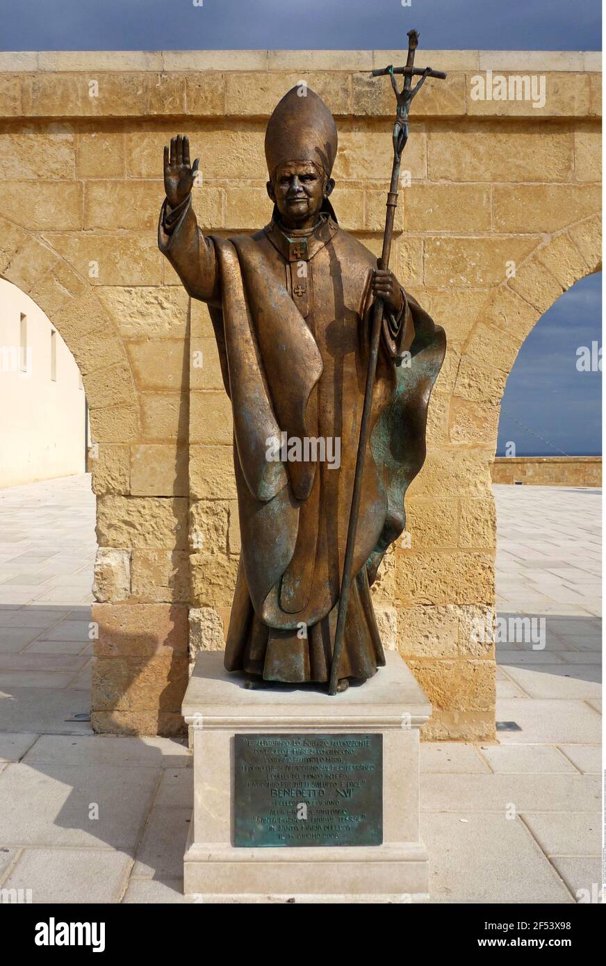 geography / travel, statue of Pope Benedict XVI, Santa Maria di Leuca, Italy, Apulia, Additional-Rights-Clearance-Info-Not-Available Stock Photo