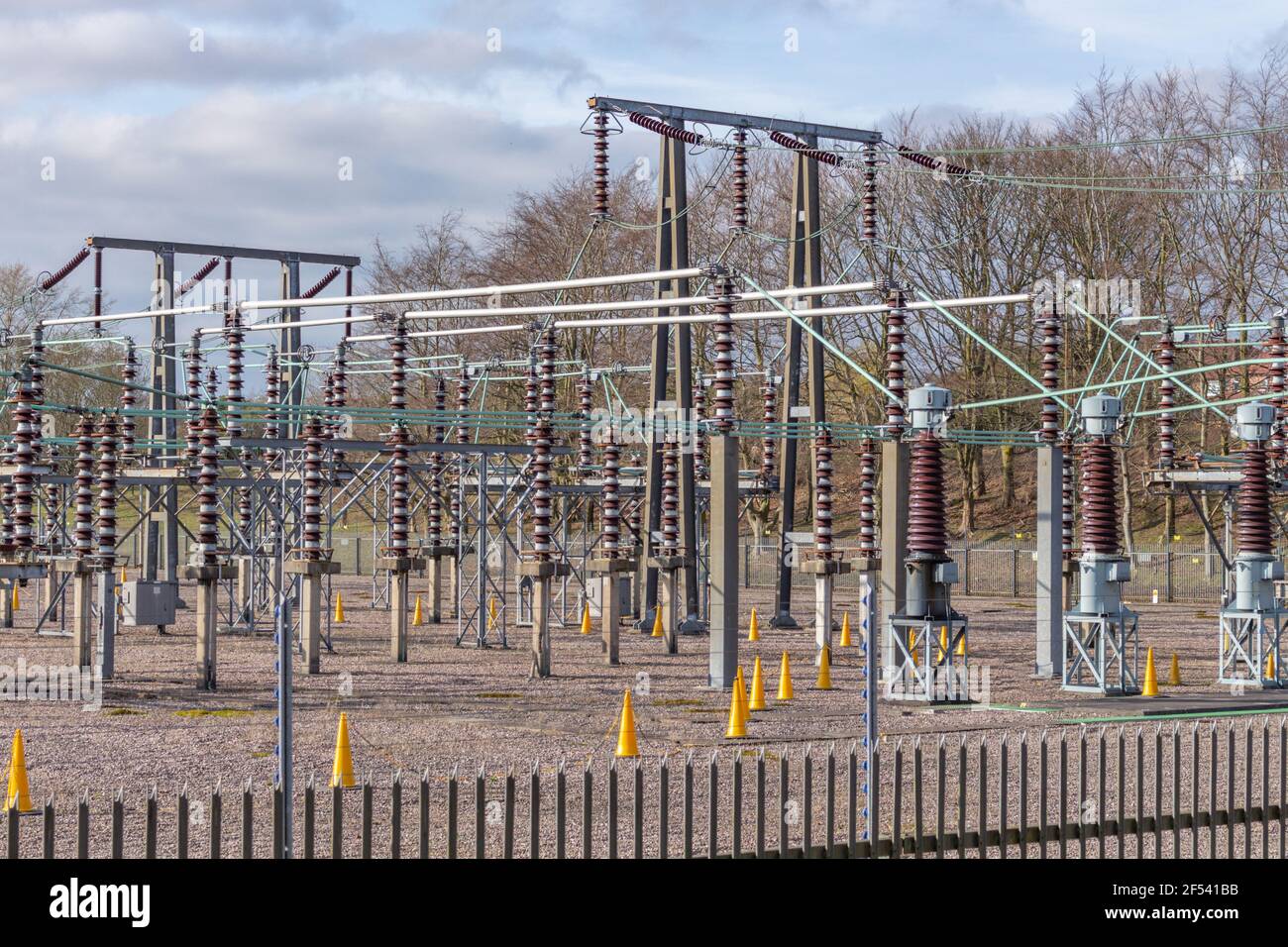 National Grid electricity substation, Bredbury, Stockport, UK. Stock Photo