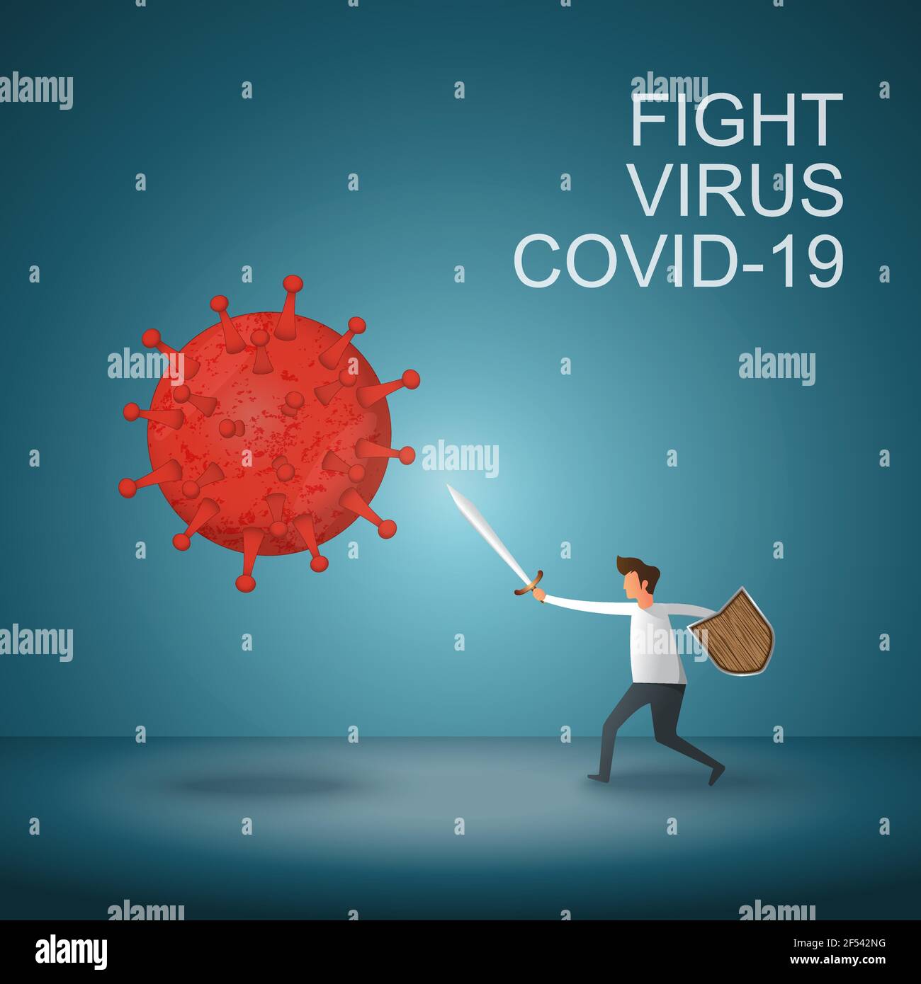 Man fight covid-19 corona virus. cure corona virus. people fight virus concept. corona viruses vaccine concept. illustrator virus. Stock Vector