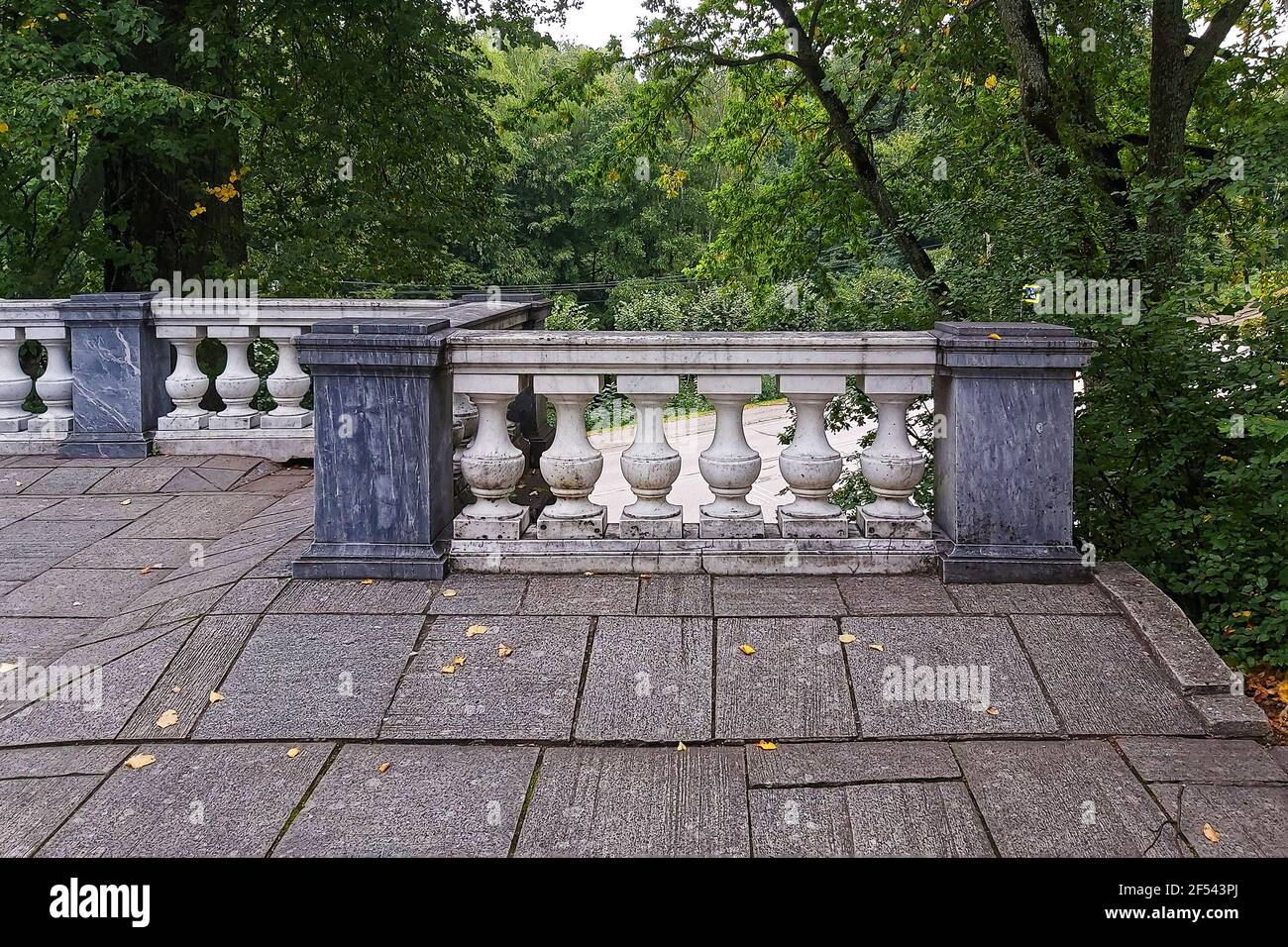 Platform with a stone fence in the Uspensky Svyatogorsky Monastery in Pushkinskiye Gory. Stock Photo