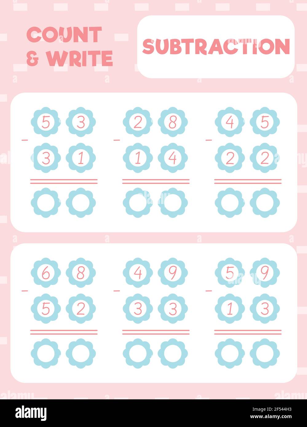 Math worksheet practice print page. Double digit subtraction. Column