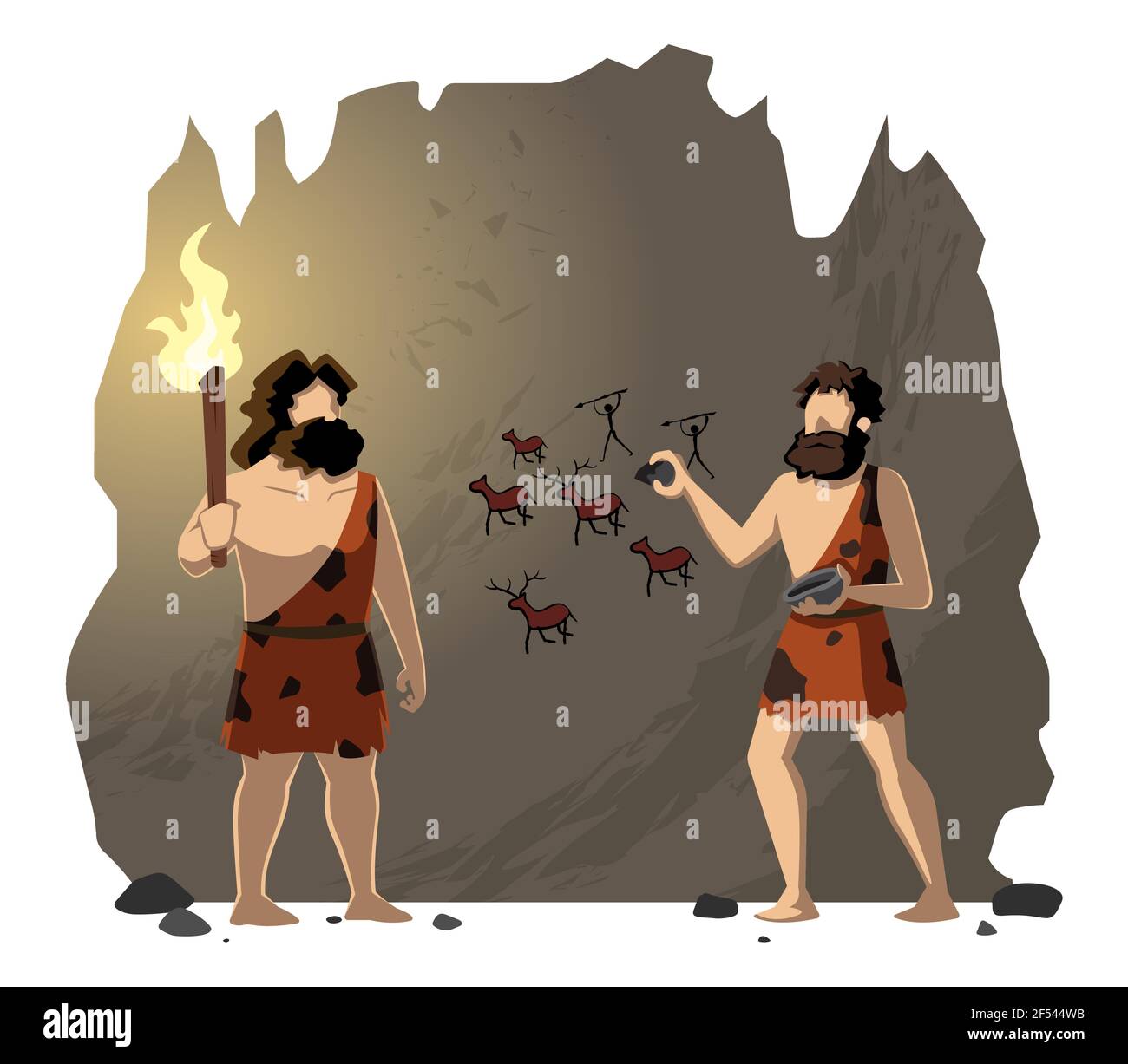 Cavemen Drawing Cave Painting Stock Vector