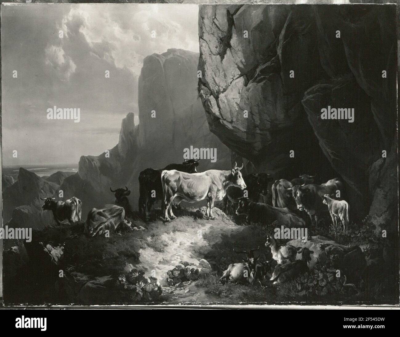 Friedrich Voltz (1817-1886). Cattle herd in the high mountains Stock Photo