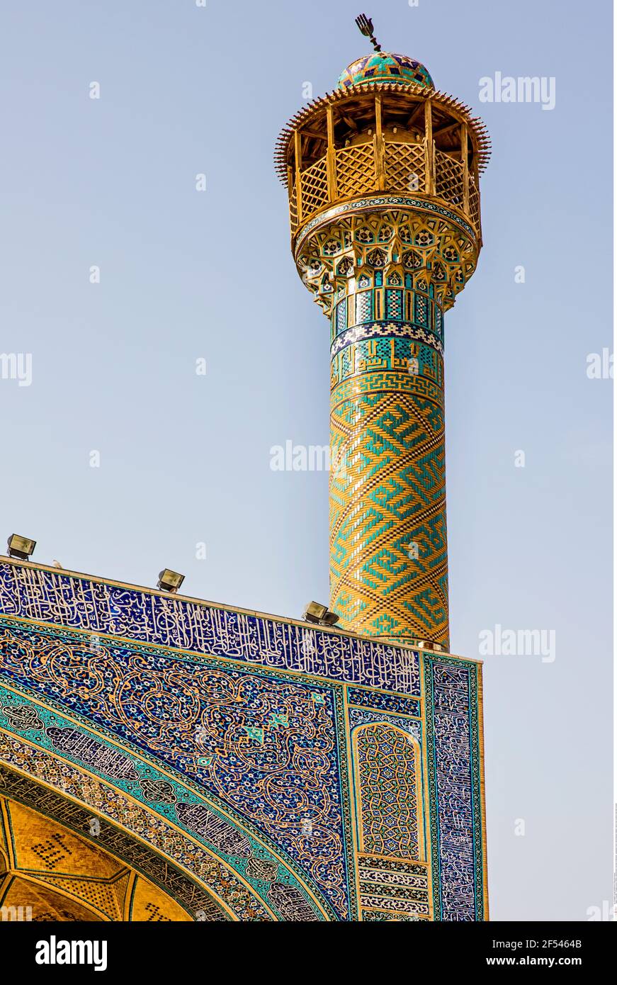 geography / travel, Jameh Mosque, Esfahan, exterior view, sourthern Iwan with minarett, Additional-Rights-Clearance-Info-Not-Available Stock Photo