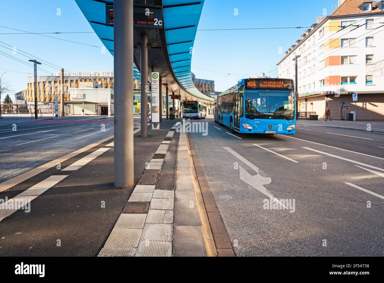 SOLINGEN, GERMANY - FEBRUARY 21, 2021: Trolleybus network centers on Count William Square (Graf-Wilhelm-Platz), Solingen, North Rhine-Westphalia, Germ Stock Photo