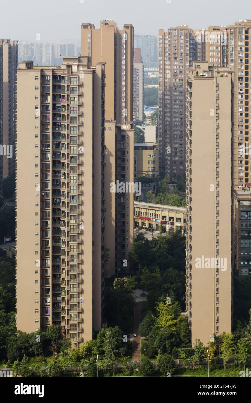 High Rise Apartment Blocks Chengdu City Sichuan Province China LA008736 Stock Photo