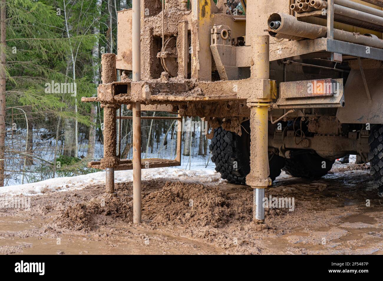 Drilling rig on a truck. Drilling geotechnical wells for water supply. Civil Water Well Drilling Rig Stock Photo