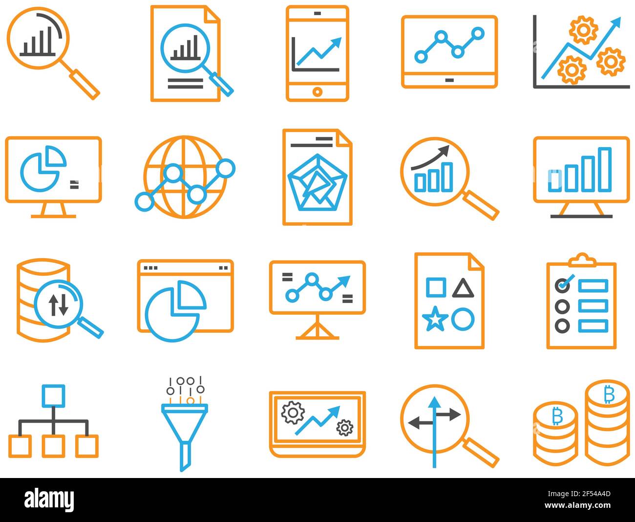 Business data communication information technology outline icon. Data analysis vector. Stock Vector